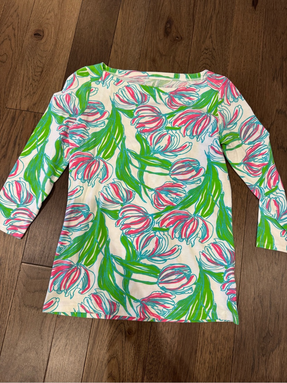 Lilly Pulitzer White Tunic with Pink and Green Floral Print